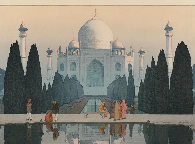 Morning Mist in Taj Mahal, woodblock print by Hiroshi Yoshida